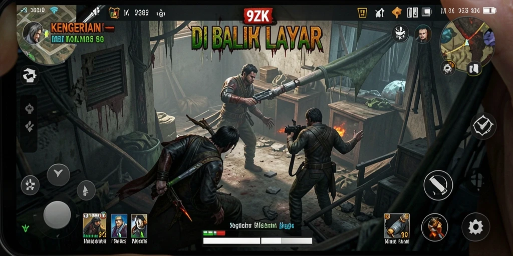 Screenshot gameplay dari 9ZK menunjukkan suasana horor yang mencekam.