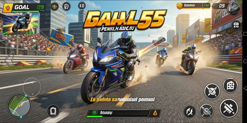 Tampilan mendebarkan dari gameplay balap motor di GOAL55.