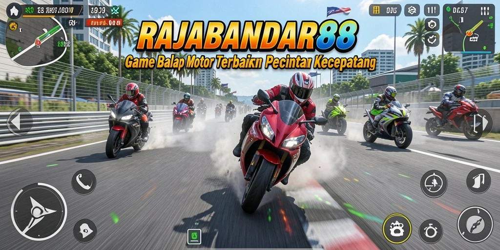 Tampilan gameplay mendebarkan dalam balapan motor yang seru.