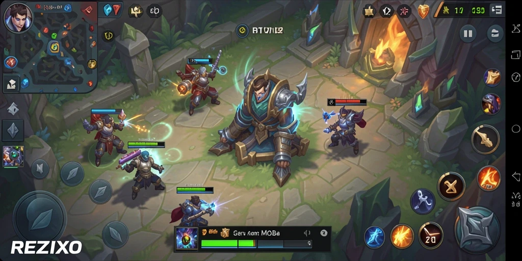 Screenshot gameplay <strong>REZIXO</strong> menunjukkan aksi seru di medan tempur.