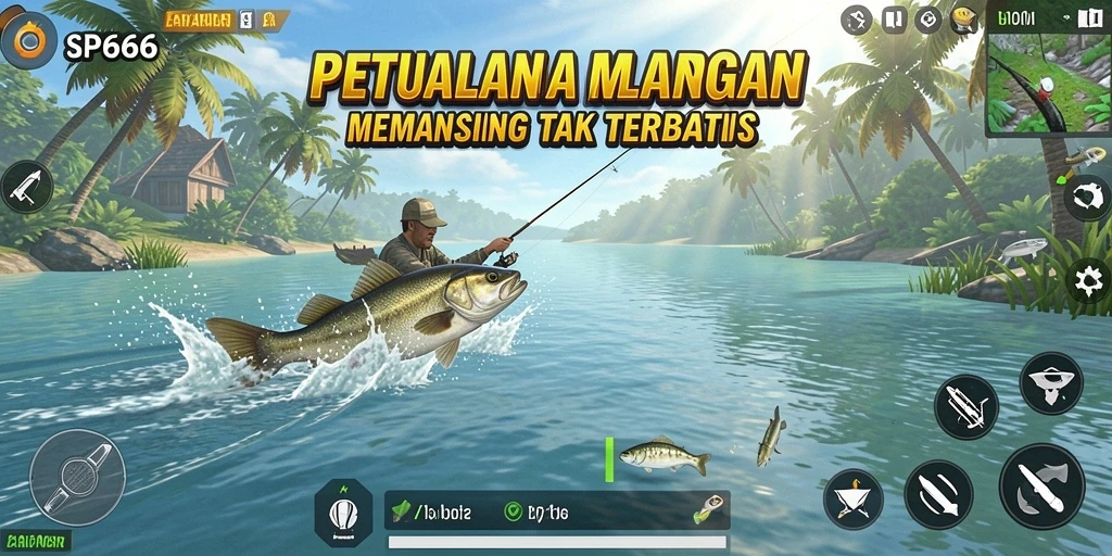 Tampilan gameplay SP666 yang menampilkan momen memancing yang mendebarkan.